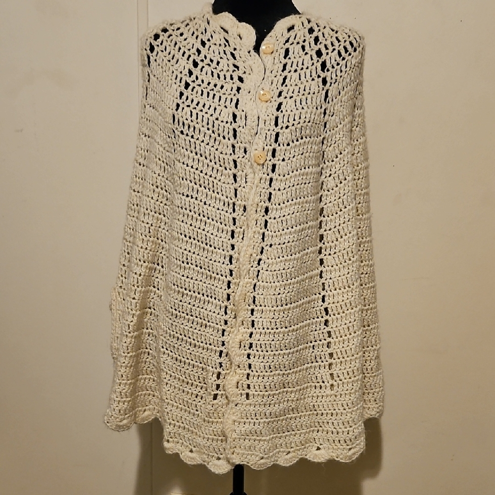 Elegant Cream Crochet Women's Sweater